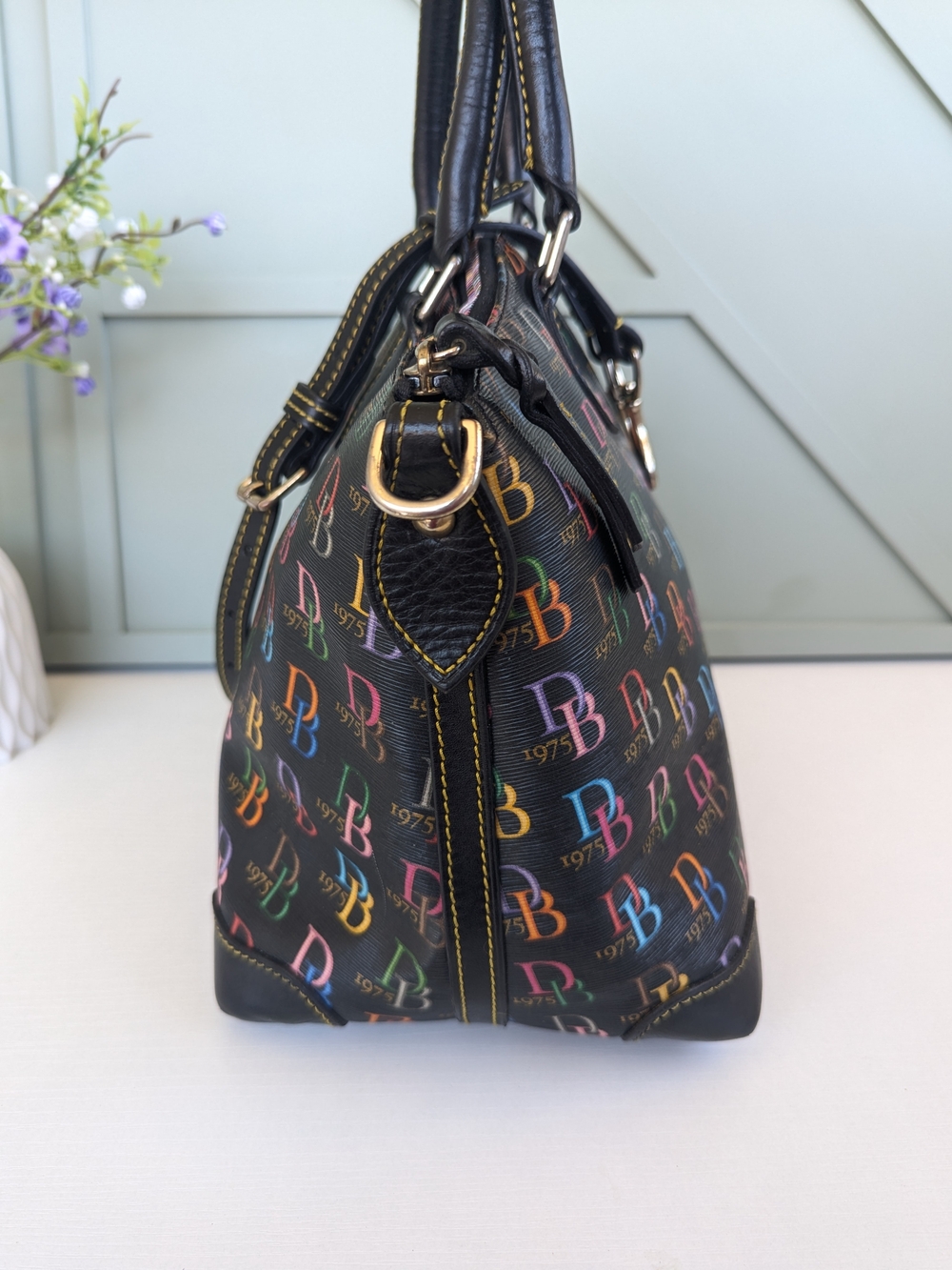 Dooney & Bourke Black Multicolor Logo Satchel - Picture 5 of 14